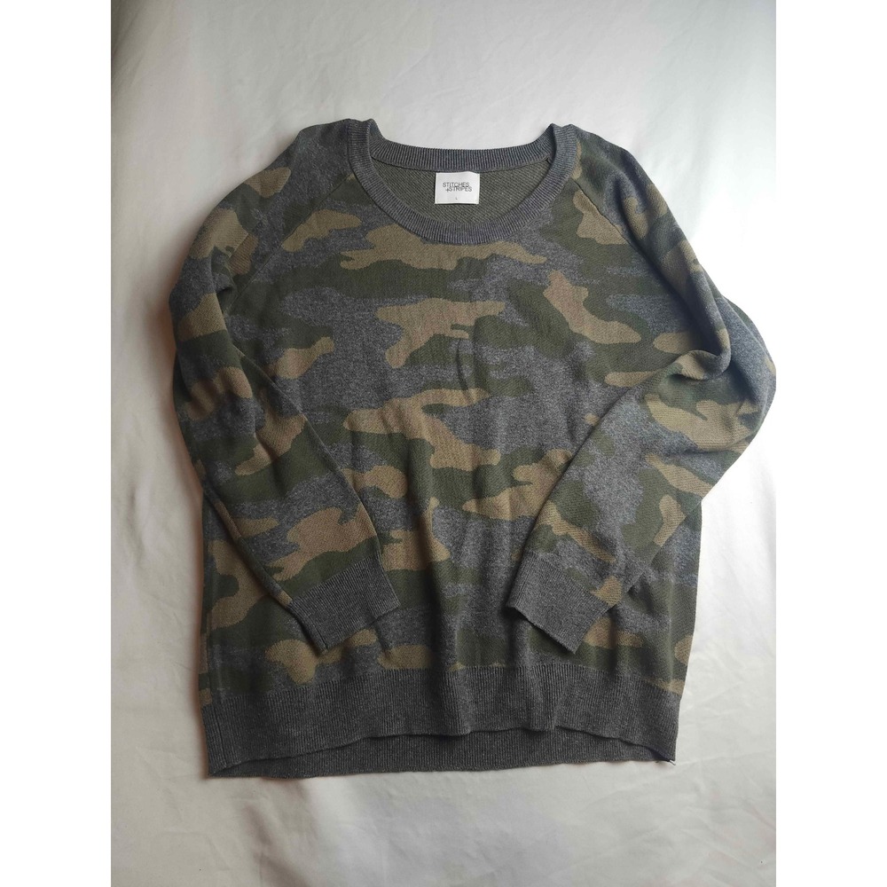 Stitches + Stripes Camo‎ Knit Women Sweater Large Green Grey Cotton Viscose